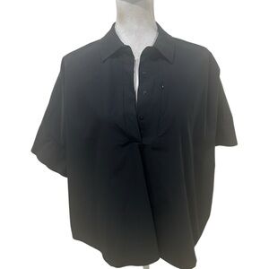 Simons Black Short Sleeve Blouse parachute fabric 1/4 button zip pocket sz xl